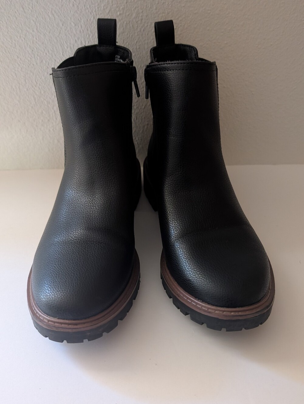 Maurices Black Lug Boots with Brown Welt